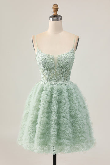 Sage Green A-Line Corset Homecoming Dress with Appliques